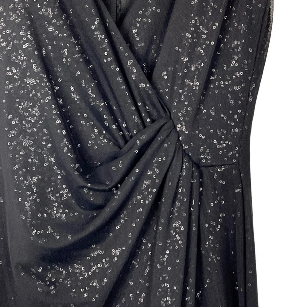 LAUREN RALPH LAUREN EVENING CASCADE SEQUIN COLUMN FAUX WRAP SHEATH GOWN DRESS